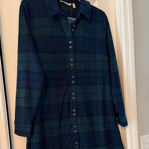 Soft Surroundings Blue and Green Plaid Button-Up Dress